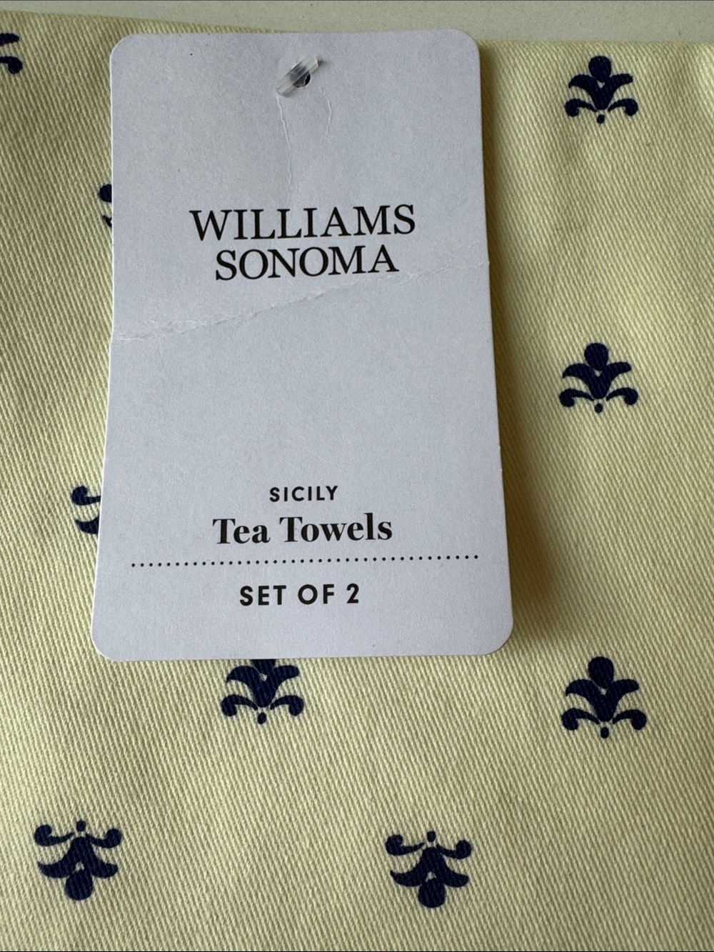 NEW Williams Sonoma Cream and Navy Fleur Kitchen Cotton Set w/Multicolor Border - Picture 3 of 16